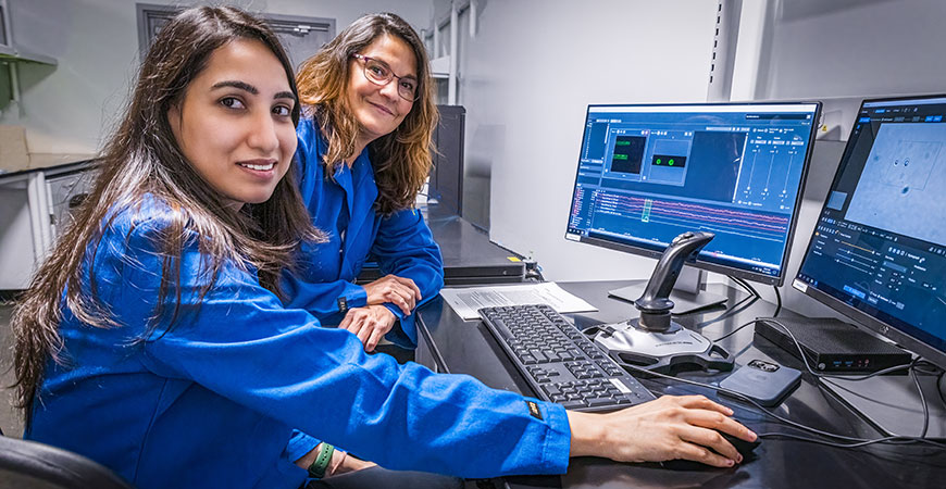 Bioengineering Professor Eva de Alba Bastarrechea and postdoctoral scholar Meenakshi Sharma