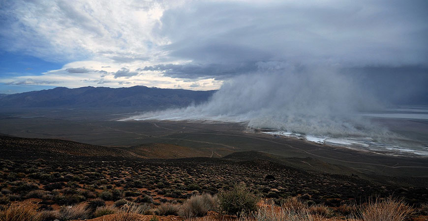 A dust storm rises near Owens Lake. Photo Courtesy of UC San Diego