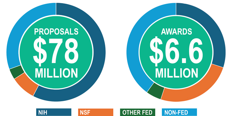 Pie chart illustration showing number of proposals submitted and grants received